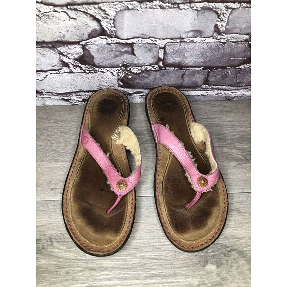 UGG Australia 1791 Hamoa Pink Leather Flip Flop Thong Sandals Women Sz 10M US/41 - Picture 3 of 16
